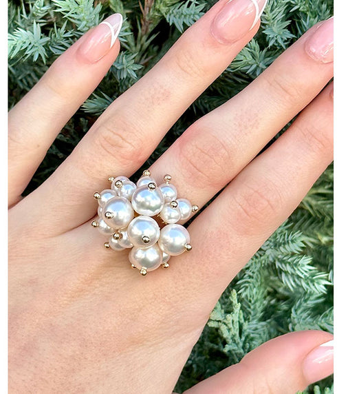 Pearl Pom Pom Ring - 14K